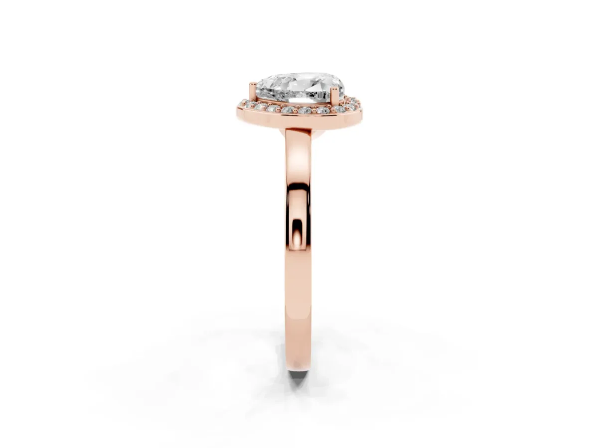 Heart Cut Halo Diamond Ring with Solitaire Band and Prong Setting Rose gold