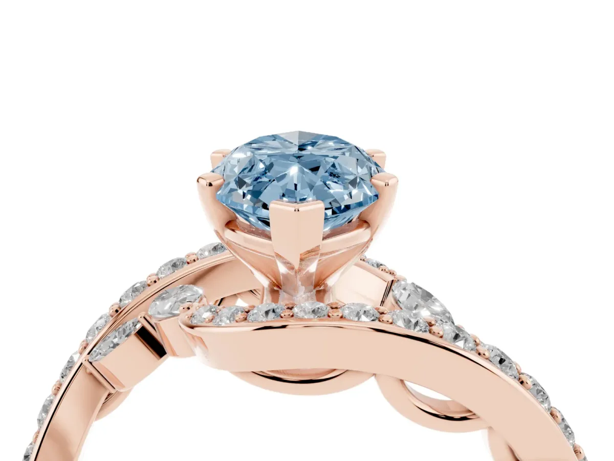 Fancy Blue Marquise Cut Solitaire with Pavé Twist Band and Four-Prong Setting Rose gold