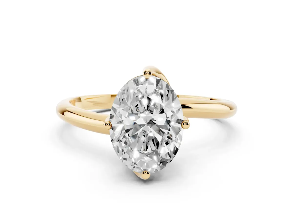 Oval Cut Diamond Solitaire Engagement Ring with Four-Prong Setting and Classic Band Yellow gold