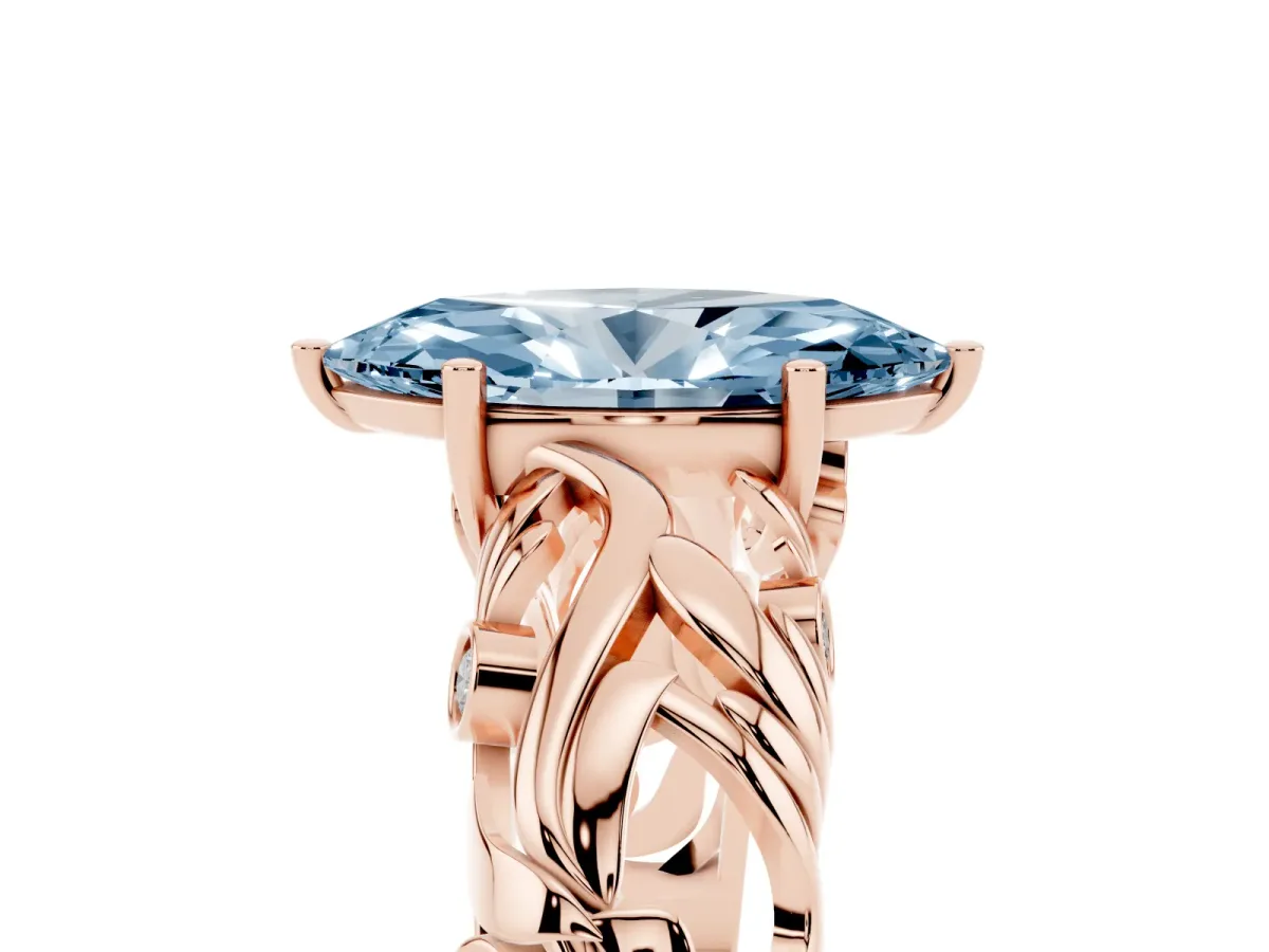 Fancy Blue Marquise Cut Solitaire Diamond Leaf-Inspired Vine Band Ring with Prong Setting Rose gold