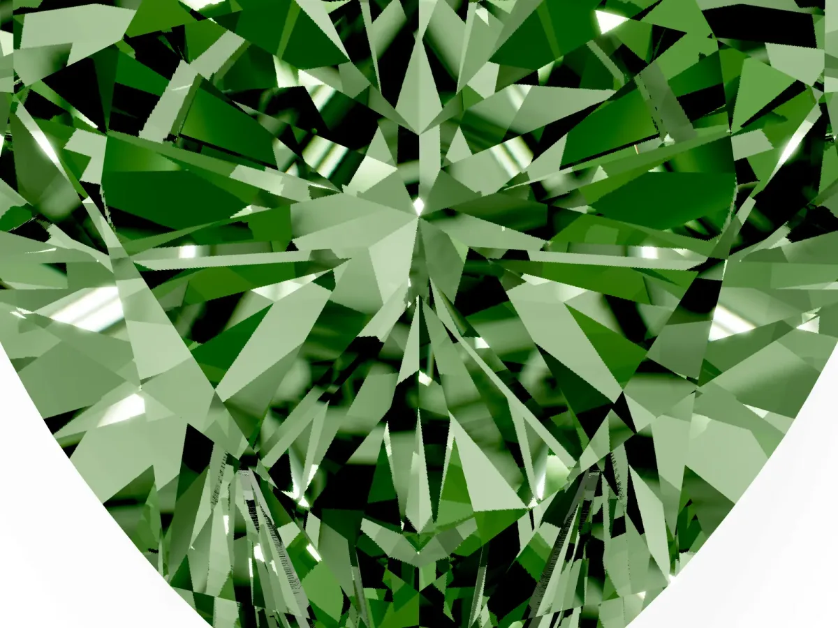 Fancy Green Heart Cut Cut Double Halo Diamond Engagement Ring with Pave Band and Four-Prong Setting White gold