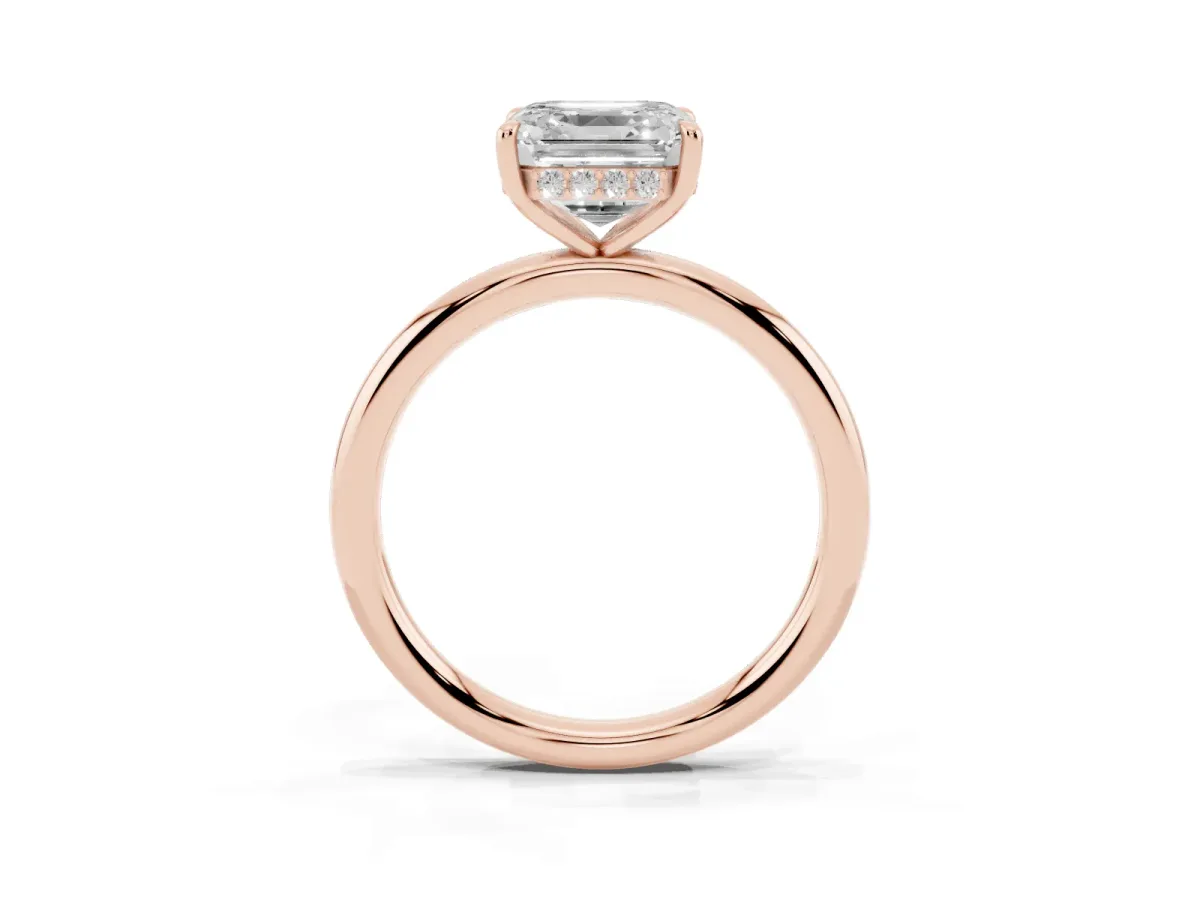 Asscher Cut Diamond Solitaire Ring with Thin Band and Four-Prong Setting Rose gold