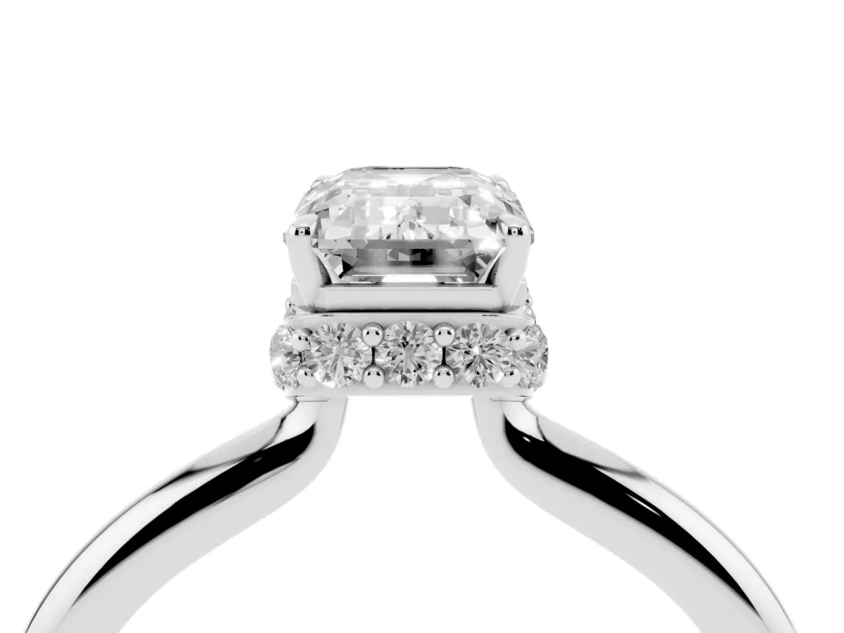 Emerald Cut Brilliant Solitaire Engagement Ring with Six-Prong Setting and Classic Band Platinum
