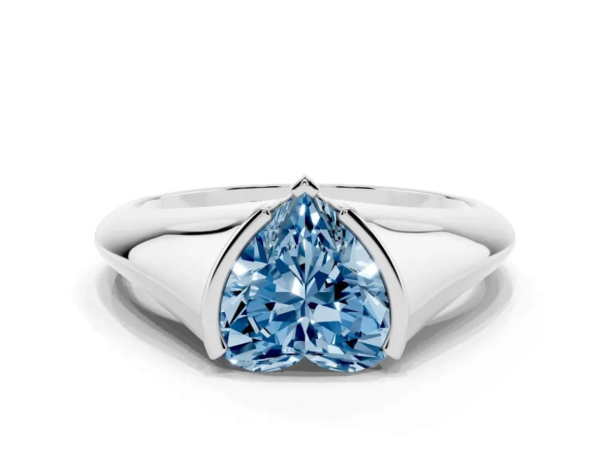 Fancy Blue Heart Cut Solitaire Tension Set Diamond Ring Silver