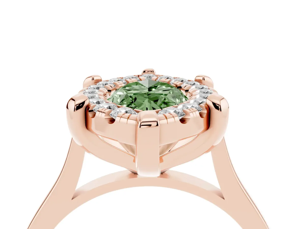 Fancy Green Marquise Cut Diamond Cluster Halo Solitaire with Four-Prong Setting Rose gold