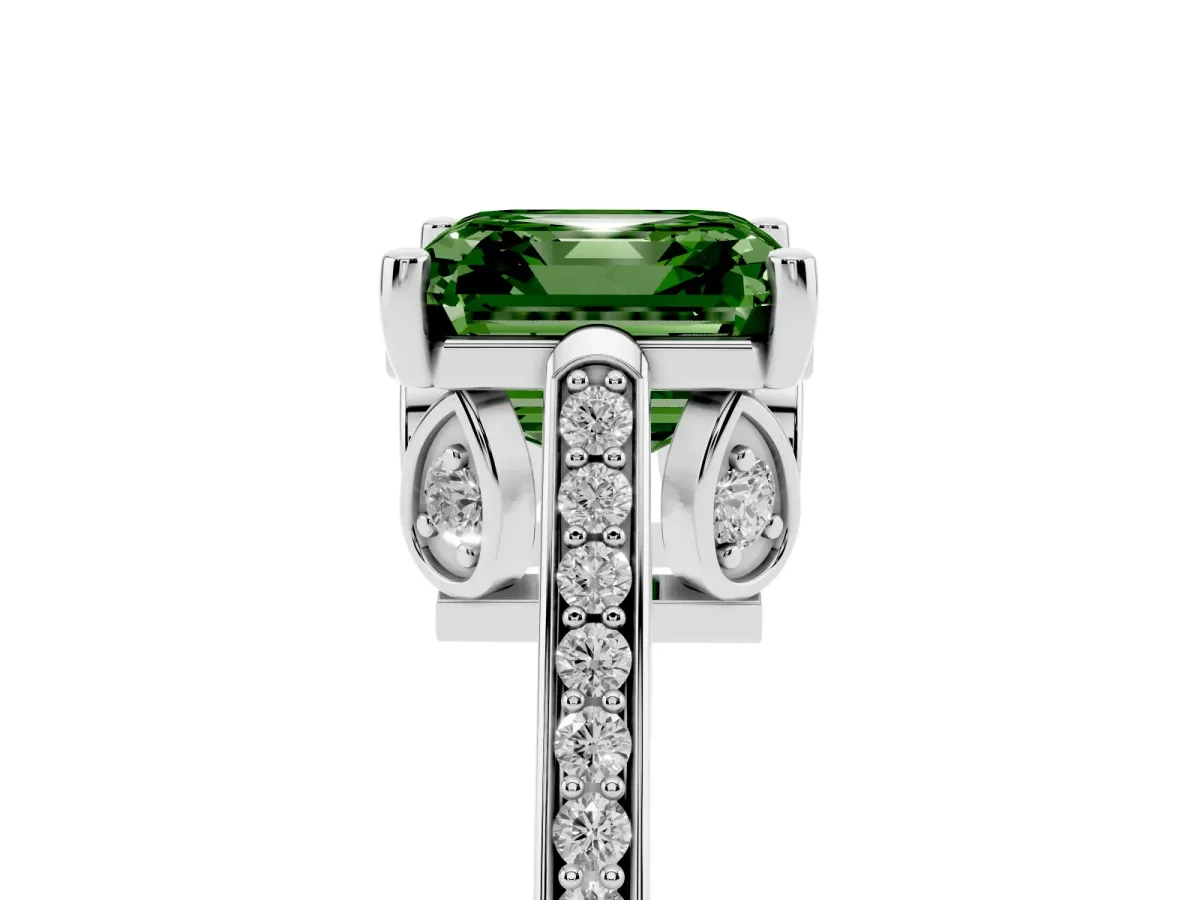 Fancy Green Asscher Cut Cut Cathedral Pave Diamond Engagement Ring with Six-Prong Setting Silver