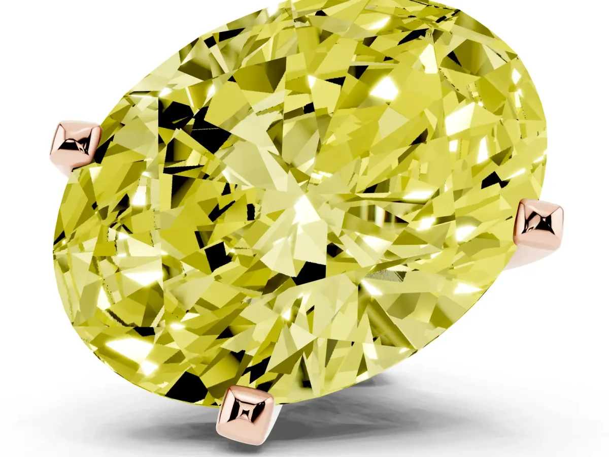 Fancy Yellow Oval Cut Diamond Solitaire Ring with Prong Setting and Classic Band Rose gold
