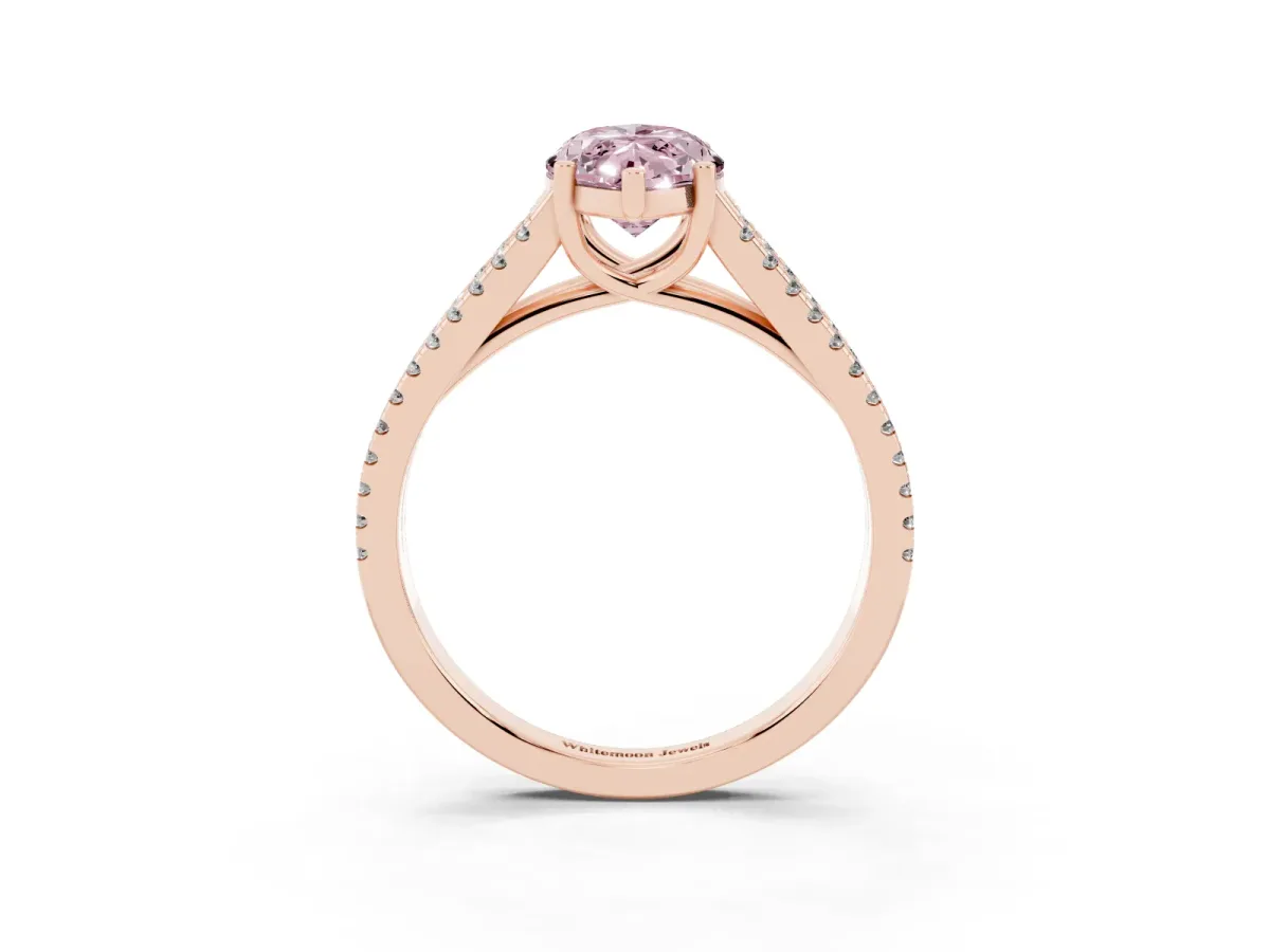 Fancy Pink Marquise Cut Diamond Solitaire Engagement Ring with Split Shank Pavé Band Rose gold