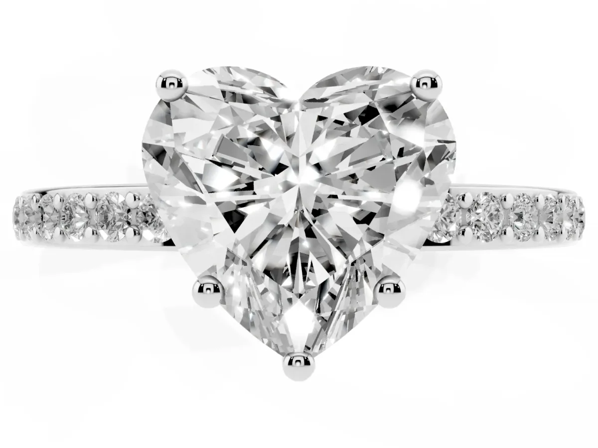 Heart Cut Cut Diamond Pavé Band Ring with Four-Prong Setting Platinum