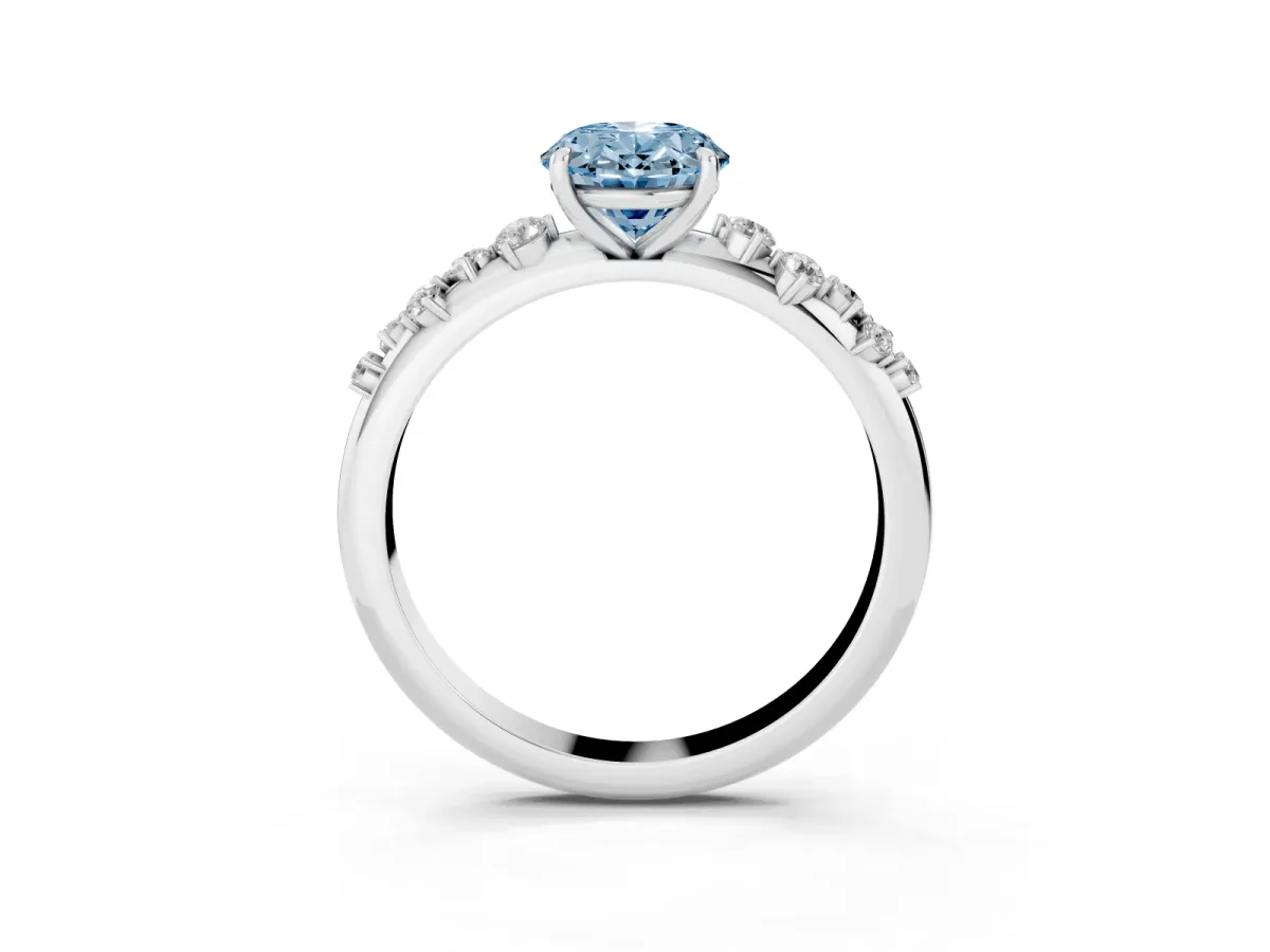 Fancy Blue Oval Cut Diamond Cluster Prong-Set Solitaire Ring Platinum