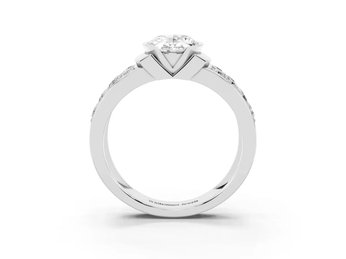 Oval Cut Brilliant Diamond Channel Set Wide Band Ring with Bezel Setting Platinum