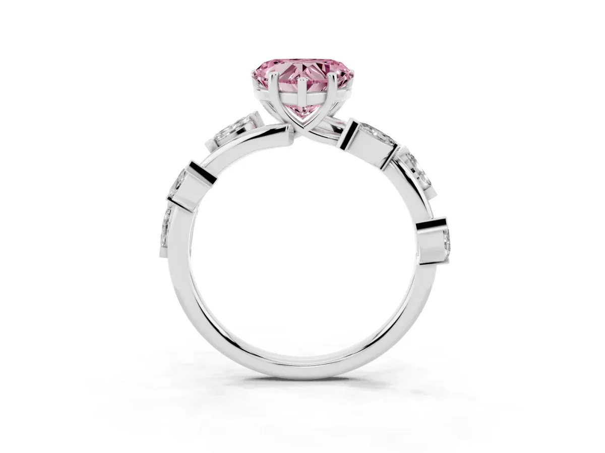 Fancy Pink Heart Cut Solitaire Twisted Band Marquise Accent Prong Setting Ring Silver