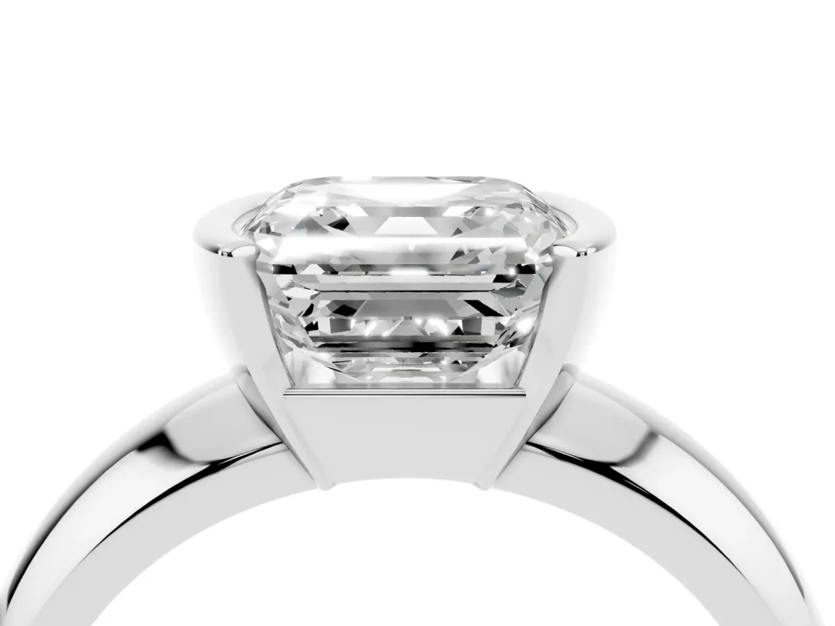 Asscher Cut Solitaire Tension Set Diamond Ring with Wide Band Platinum