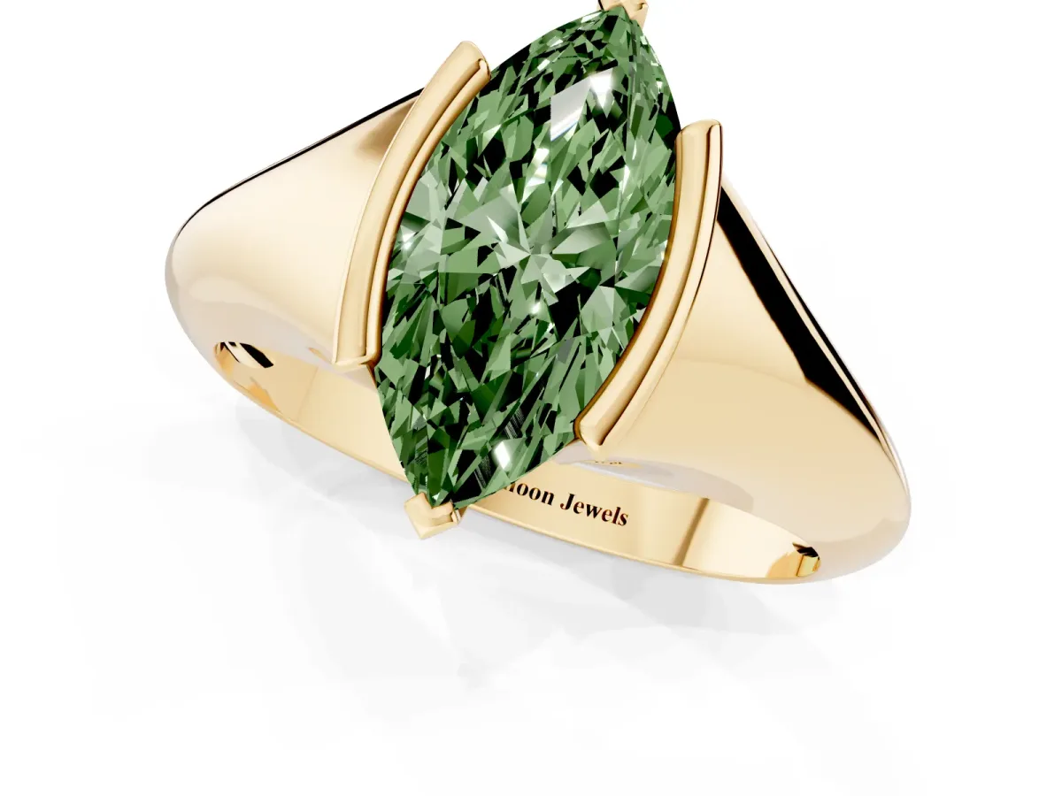 Fancy Green Marquise Cut Solitaire Tension Set Diamond Ring Yellow gold