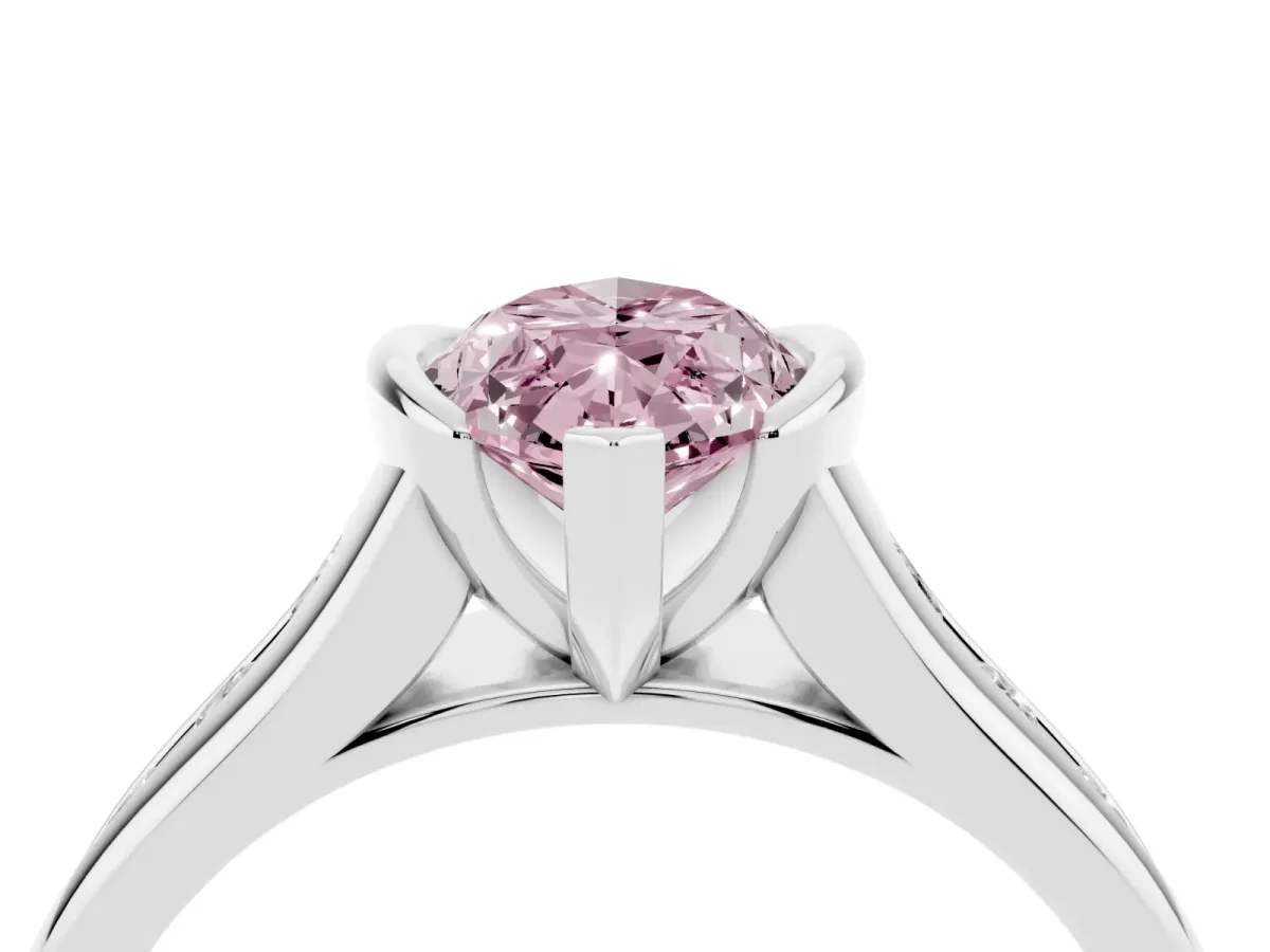 Fancy Pink Marquise Cut Solitaire Bezel-Set Diamond Ring with Channel-Set Band Silver