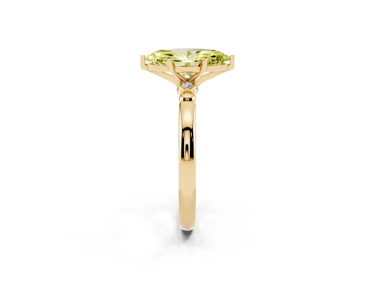 Fancy Yellow Marquise Cut Solitaire Beaded Band with Four-Prong Setting Yellow gold