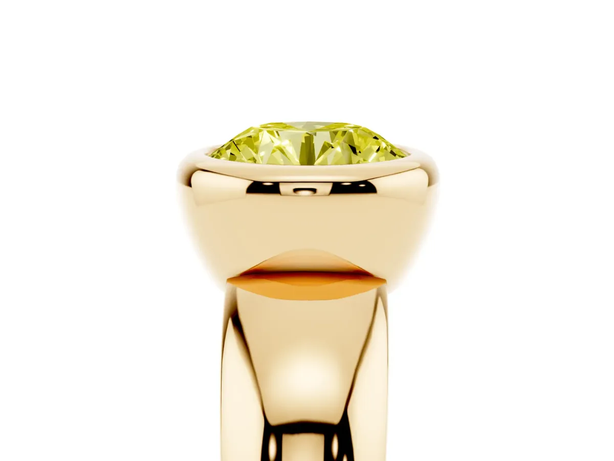 Fancy Yellow Bezel Set Round Cut Solitaire Ring with Wide Band Yellow gold