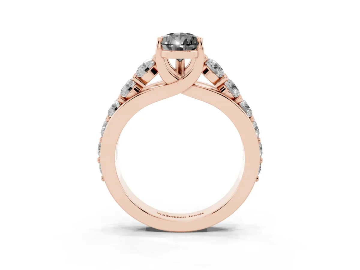 Fancy Black Pear Cut Diamond Engagement Ring with Pavé Band and Four-Prong Setting Rose gold