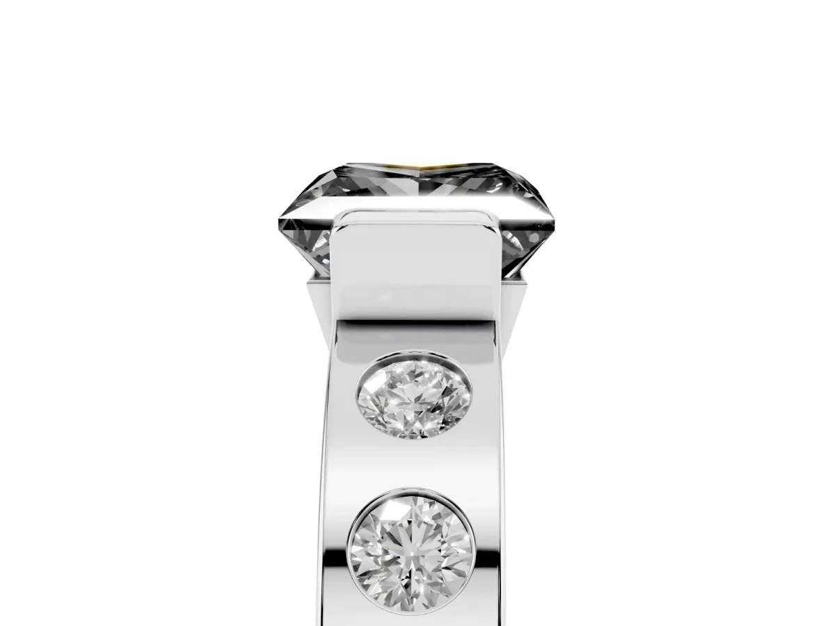 Fancy Black Princess Cut Brilliant Channel-Set Diamond Ring with Bezel Prong Setting Silver