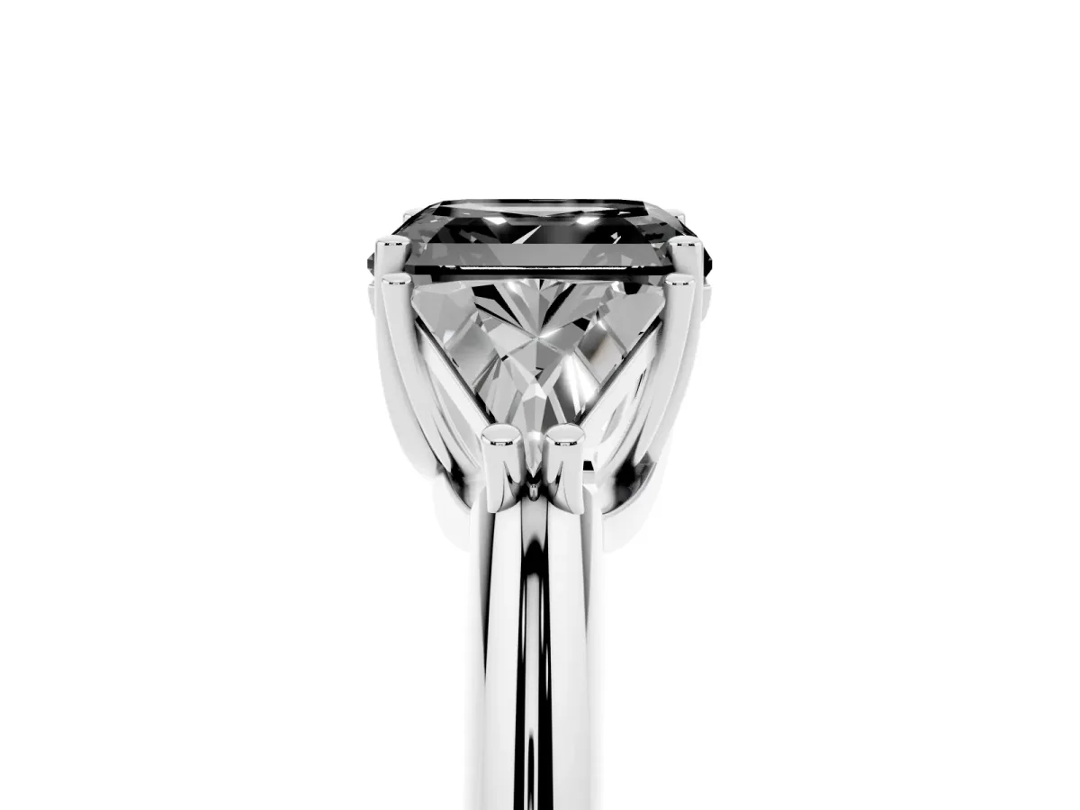 Fancy Black Three-Stone Asscher Cut Diamond Engagement Ring with Trillion Side Stones and Prong Setting Silver