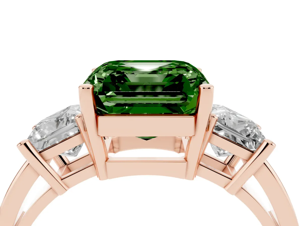 Fancy Green Three-Stone Asscher Cut Cut Solitaire Ring with Prong Setting Rose gold