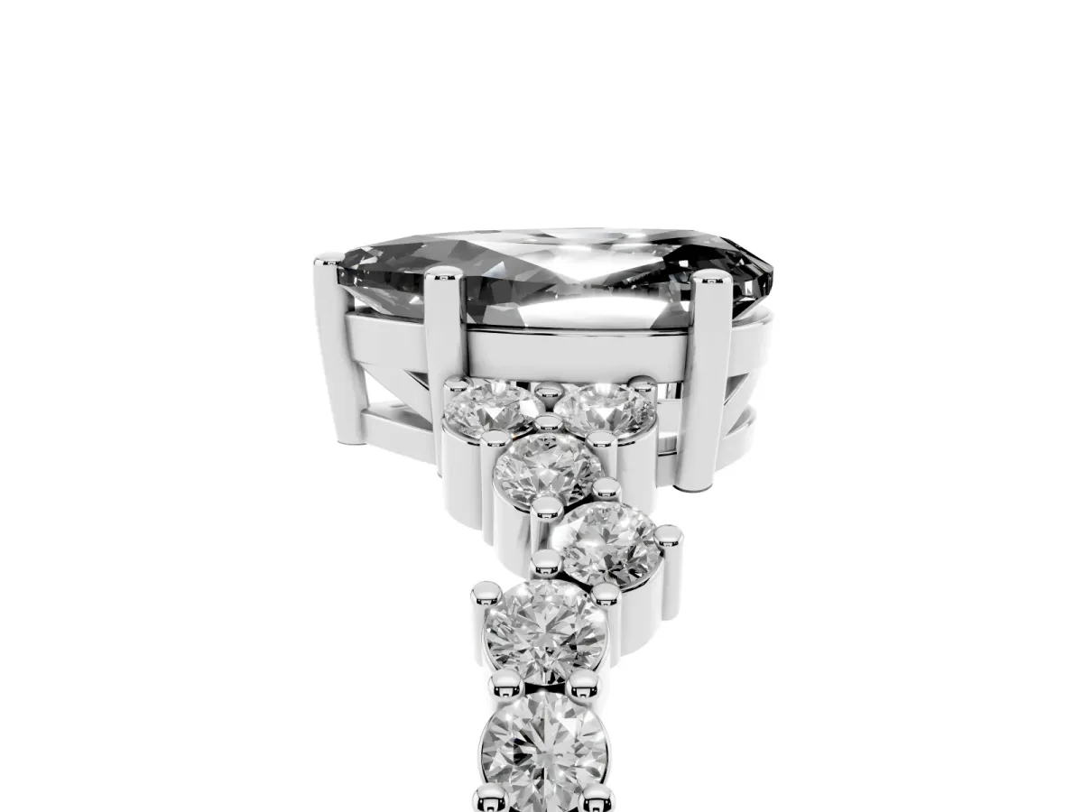 Fancy Black Pear Cut Diamond Scattered Round Accent Ring with Prong Setting Silver