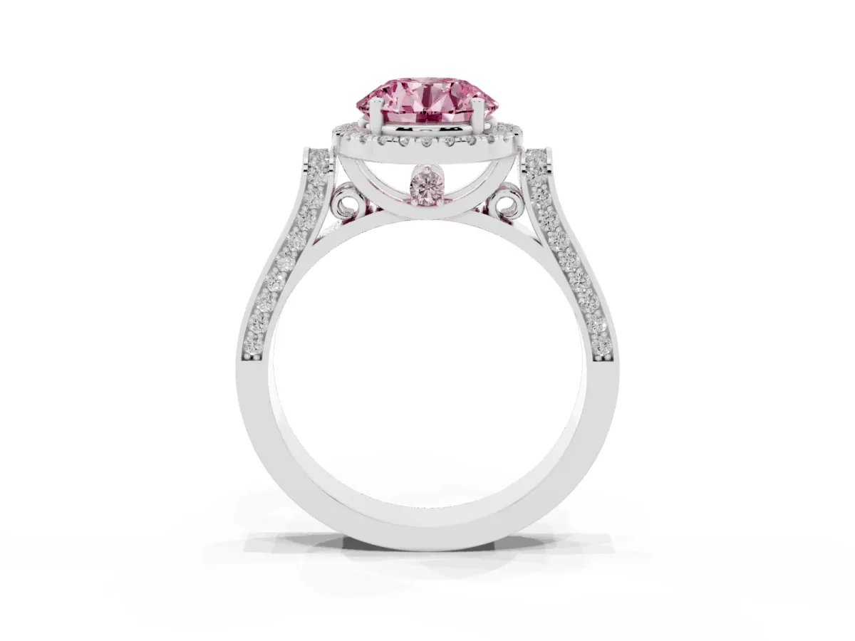Fancy Pink Round Cut Halo Pave Split Shank Prong Setting Ring Silver