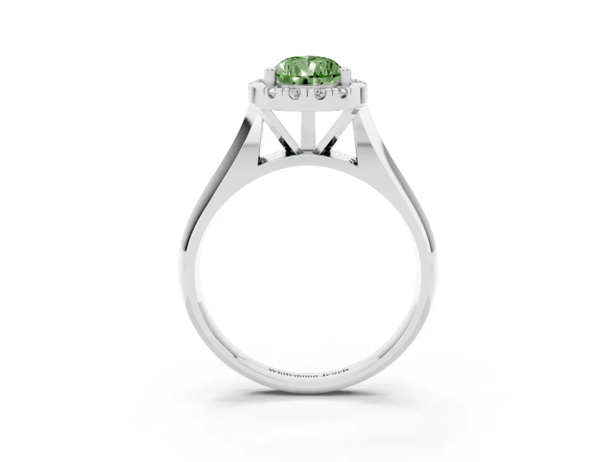 Fancy Green Pear Cut Cut Halo Solitaire Engagement Ring with Square Band and Four-Prong Setting White gold