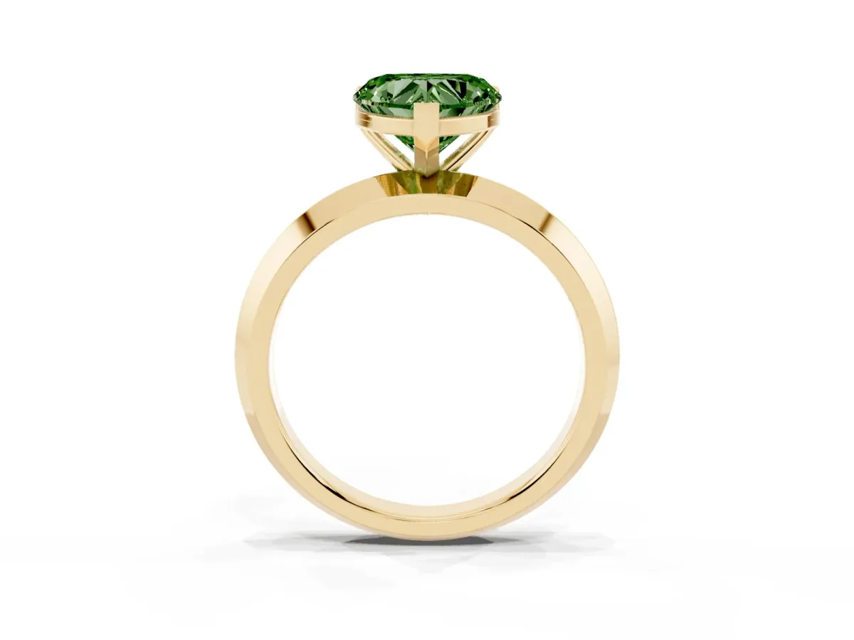 Fancy Green Heart Cut Cut Solitaire Engagement Ring with Flat Band and Four-Prong Setting Yellow gold