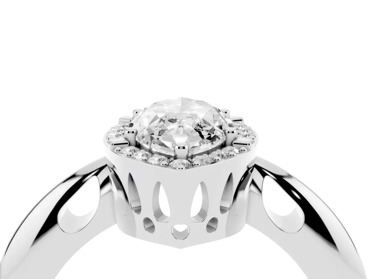 Marquise Cut Cut Diamond Halo Engagement Ring with Split Shank and Four-Prong Setting Silver