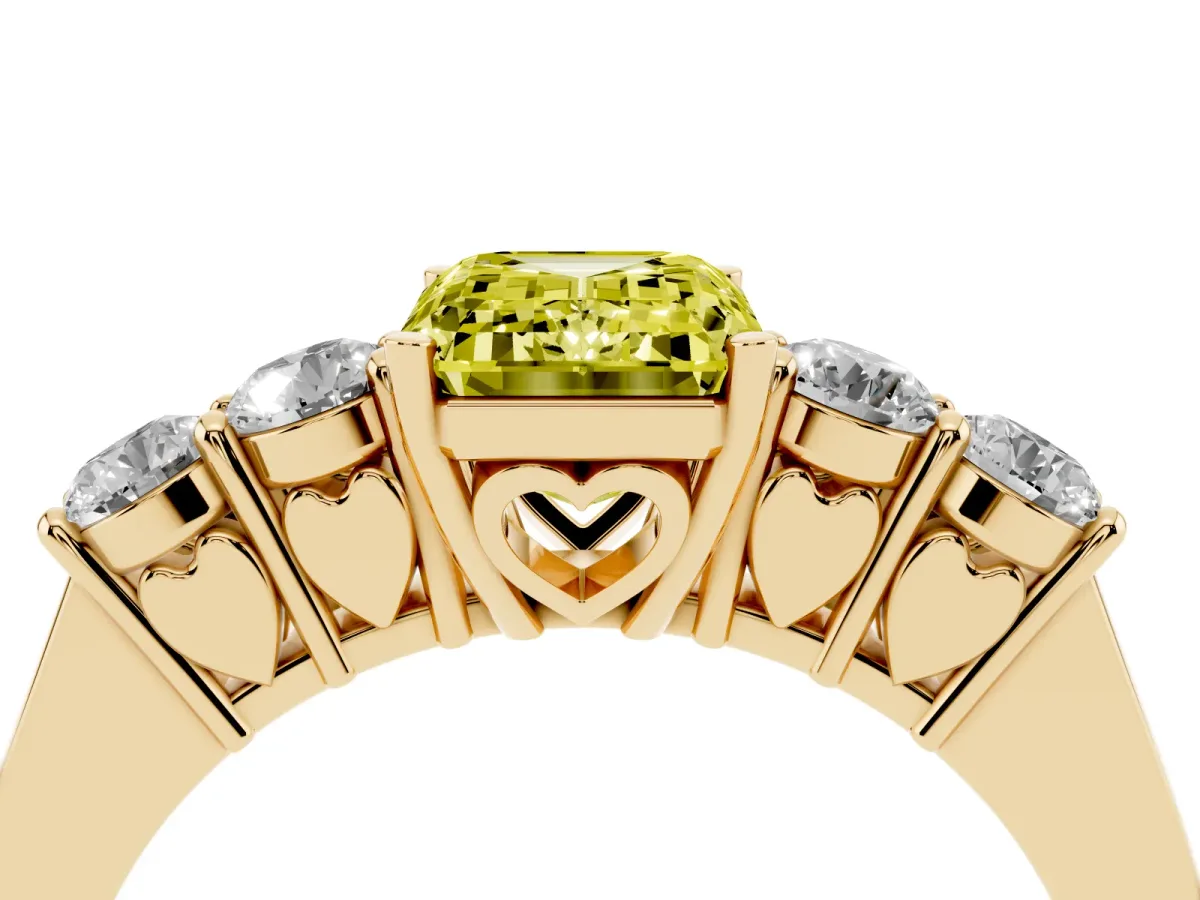 Fancy Yellow Emerald Cut Cut Diamond Five-Stone Prong Set White Gold Ring Yellow gold