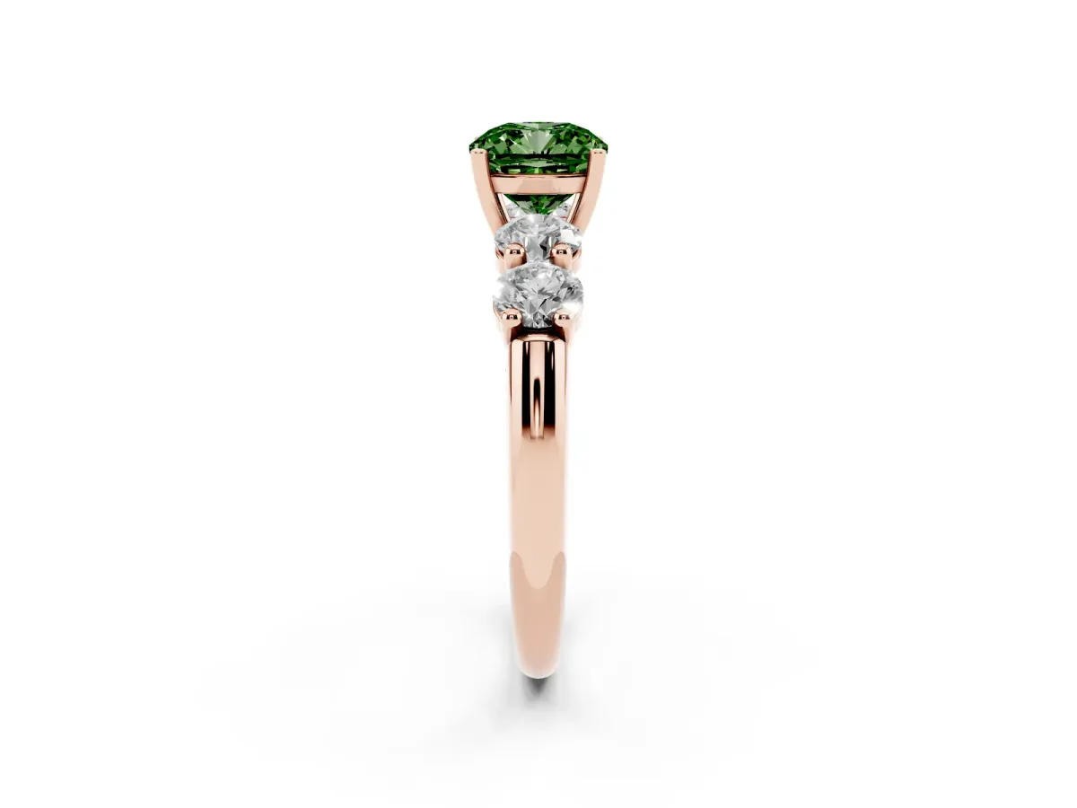 Fancy Green Cushion Cut Cut Five-Stone Prong Set Diamond Ring with Classic Band Rose gold
