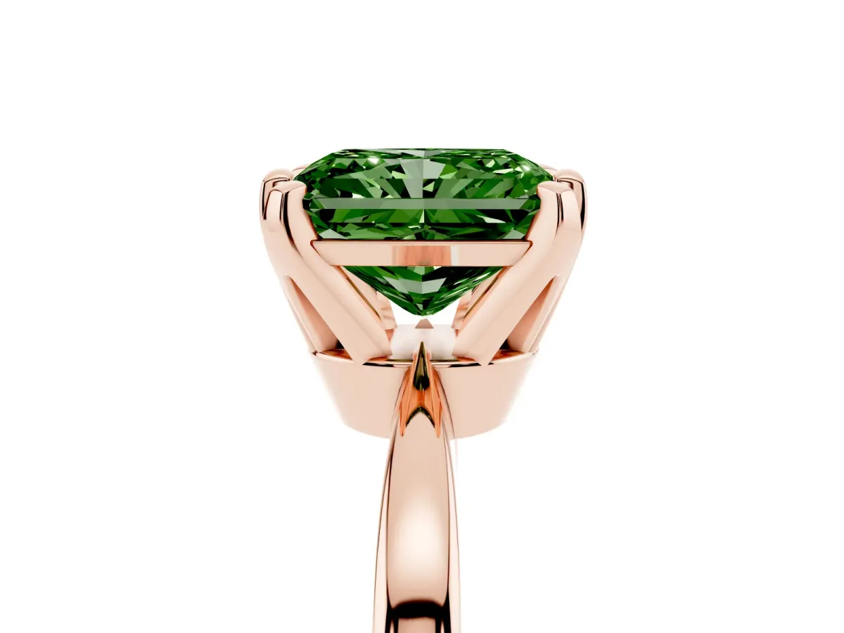 Fancy Green Radiant Cut Solitaire Engagement Ring with Six-Prong Setting and Tapered Band Rose gold