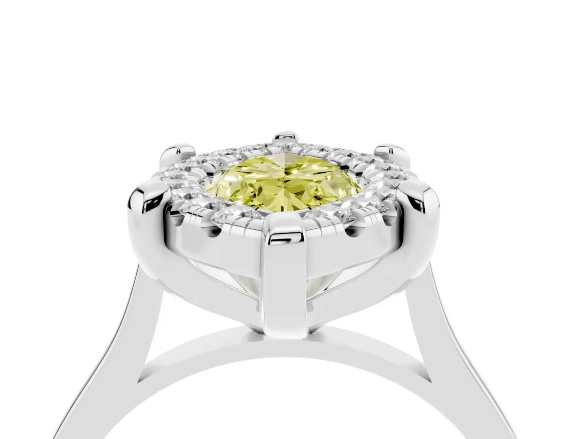Fancy Yellow Marquise Cut Diamond Cluster Halo Solitaire with Four-Prong Setting Silver
