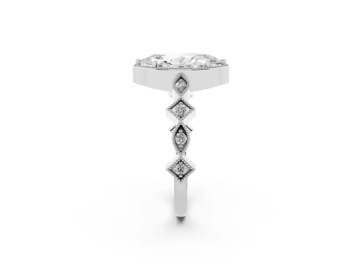 Marquise Cut Milgrain Marquise Diamond Twist Band Ring Silver
