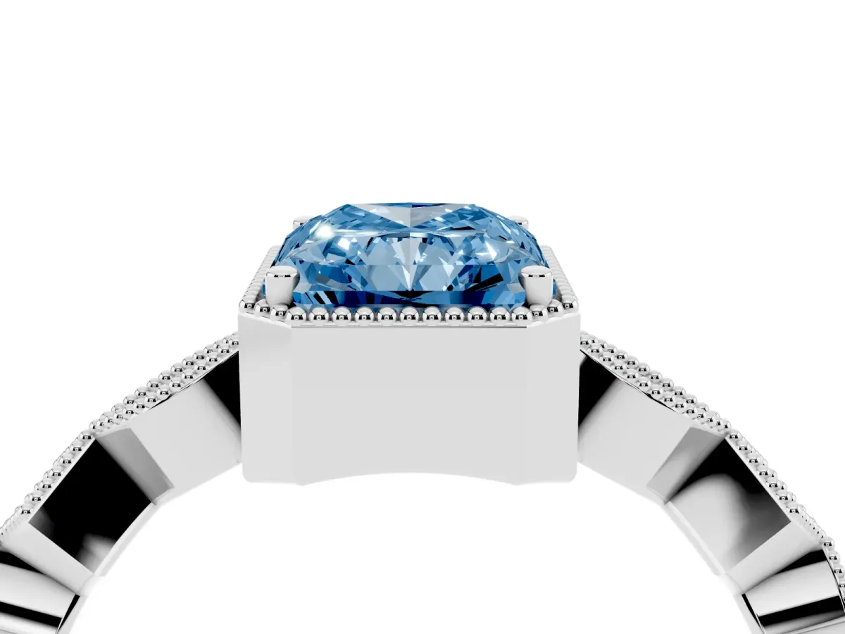 Fancy Blue Radiant Cut Milgrain Marquise Diamond Twist Band Ring Silver