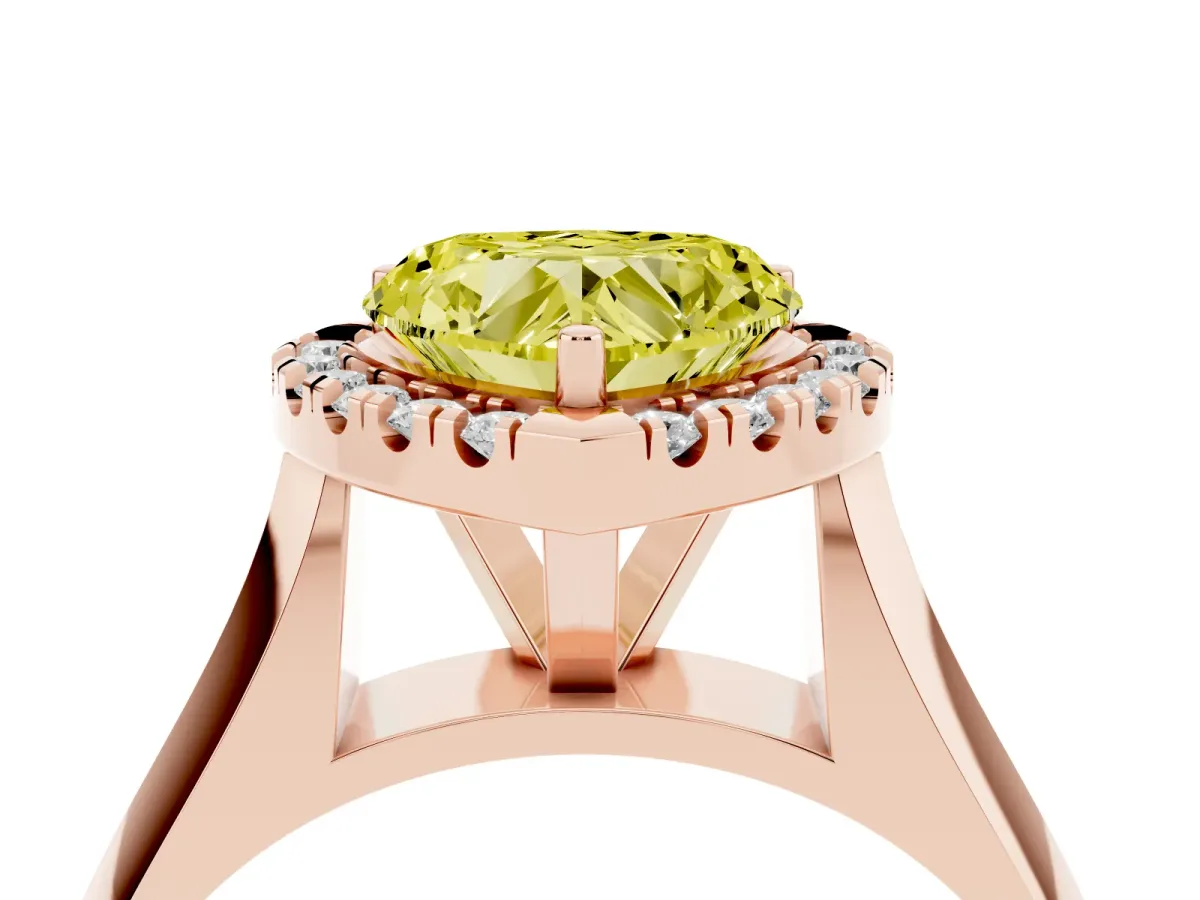 Fancy Yellow Heart Cut Cut Halo Solitaire Engagement Ring with Square Band and Four-Prong Setting Rose gold