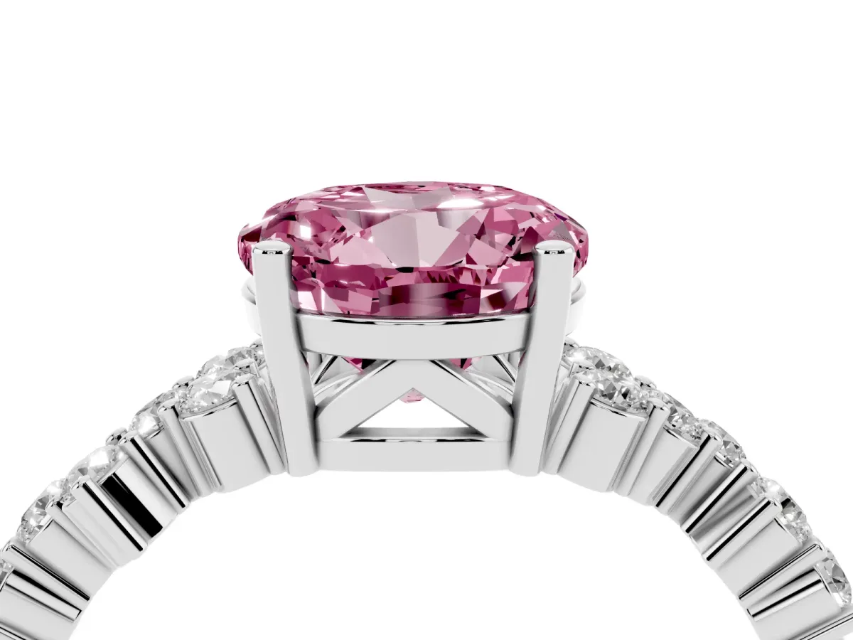 Fancy Pink Round Cut Diamond Scattered Round Accent Ring with Prong Setting Silver