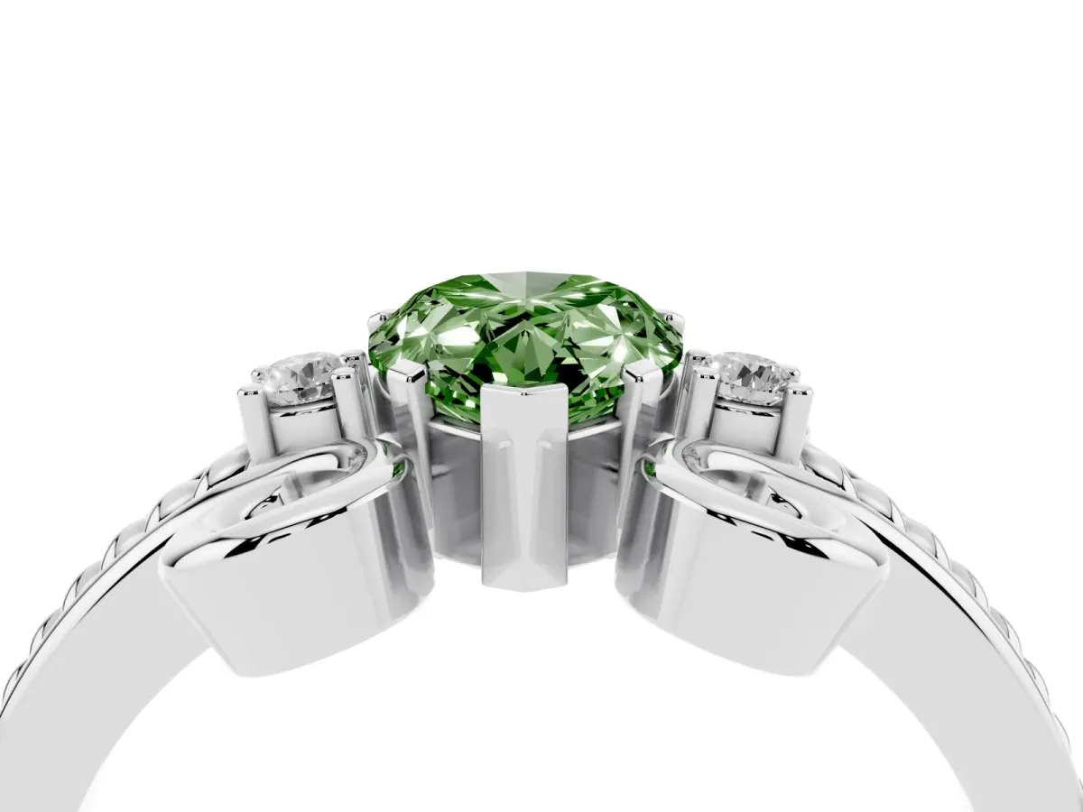 Fancy Green Pear Cut Solitaire Twisted Band Scroll Prong Ring Silver
