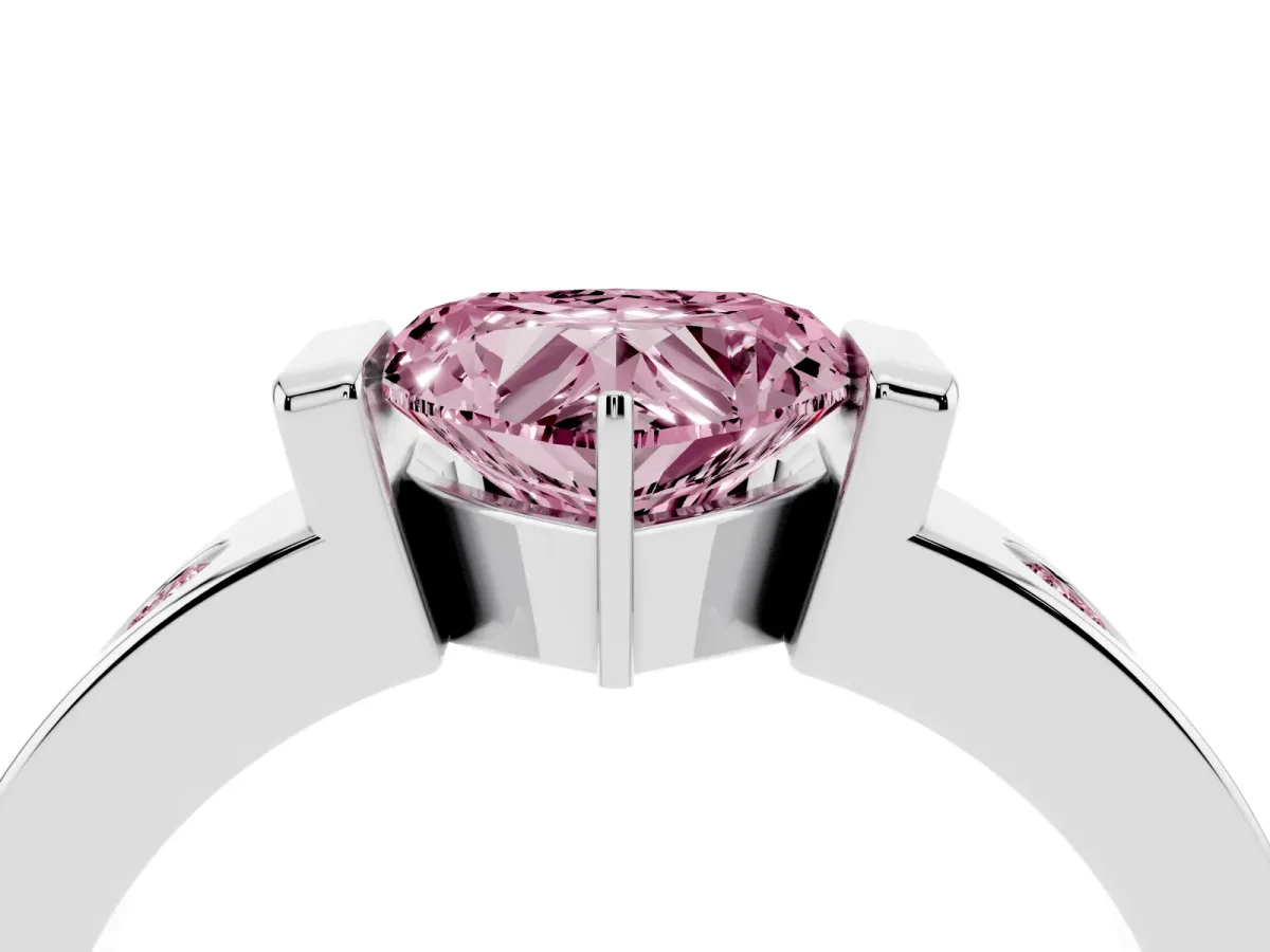 Fancy Pink Heart Cut Brilliant Channel-Set Diamond Ring with Bezel Prong Setting Silver