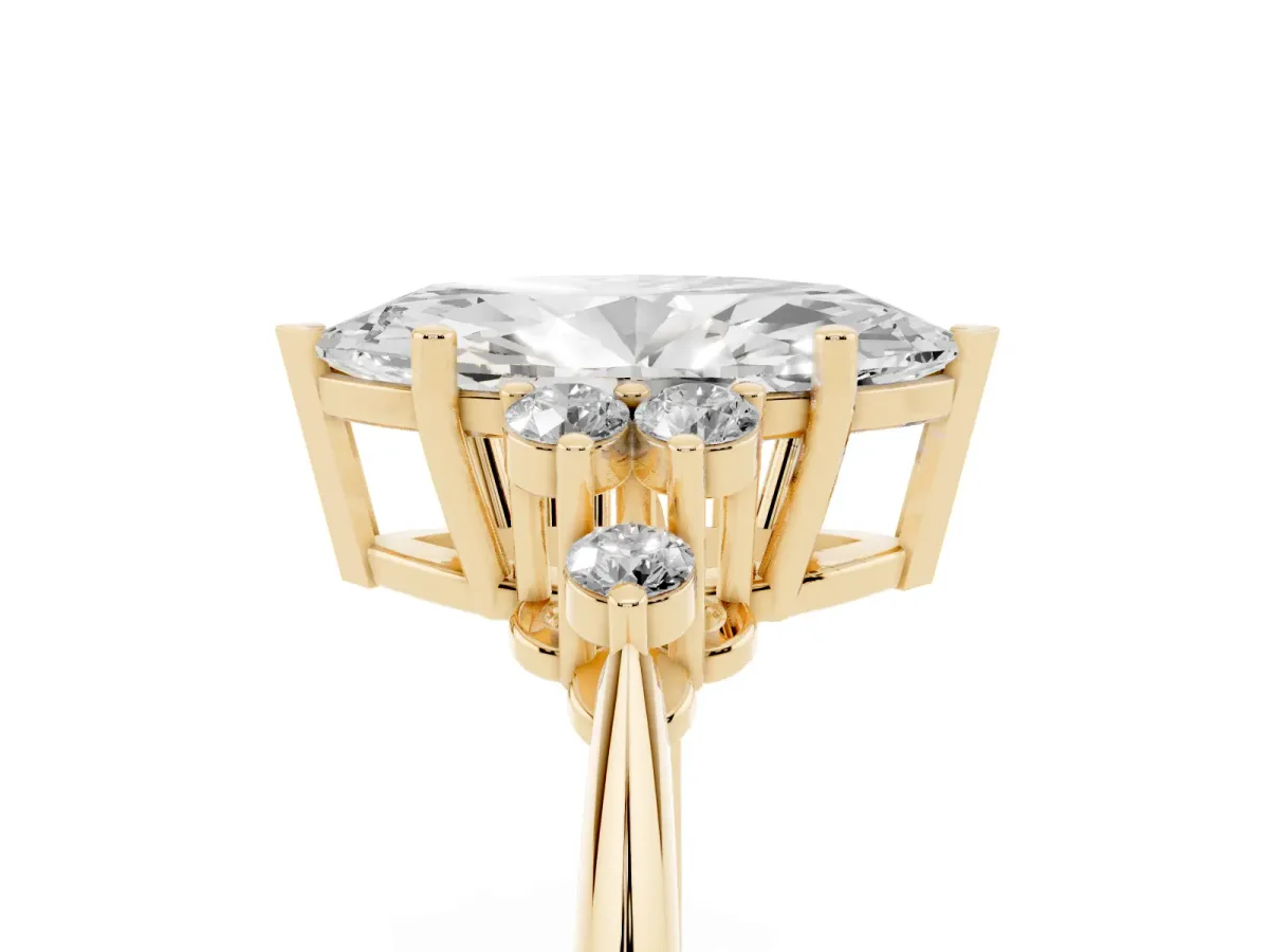 Marquise Cut Cut Diamond Cluster Ring with Solitaire Band and Four-Prong Setting Yellow gold