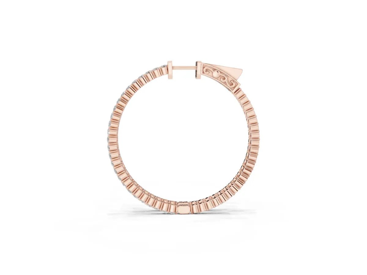 Round Diamond Hoop Earrings with Pave Setting and Shared Prong Rose gold