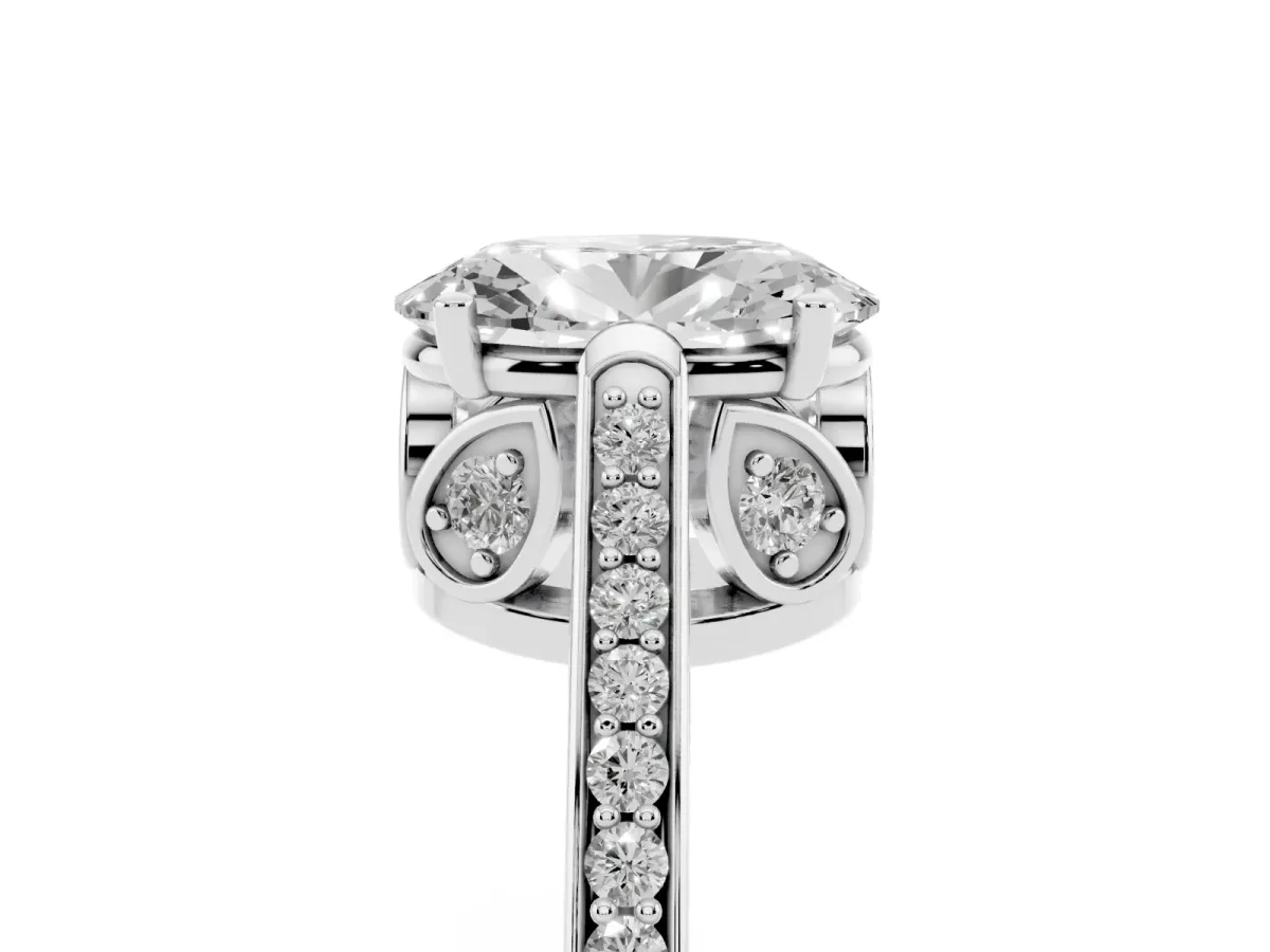 Oval Cut Cut Cathedral Pave Diamond Engagement Ring with Six-Prong Setting Silver