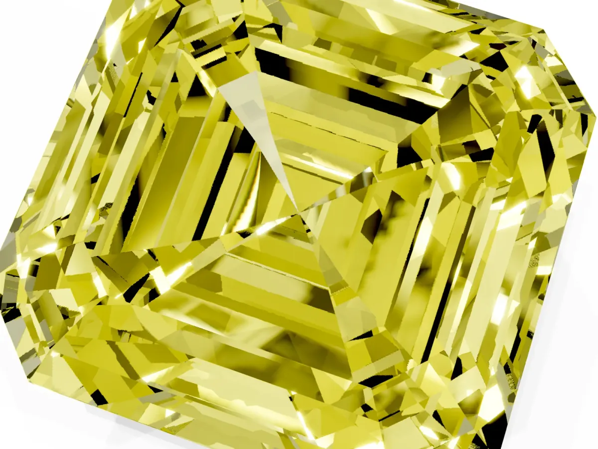 Fancy Yellow Asscher Cut Halo Diamond Ring with Milgrain Edge and Round Prong Setting Yellow gold