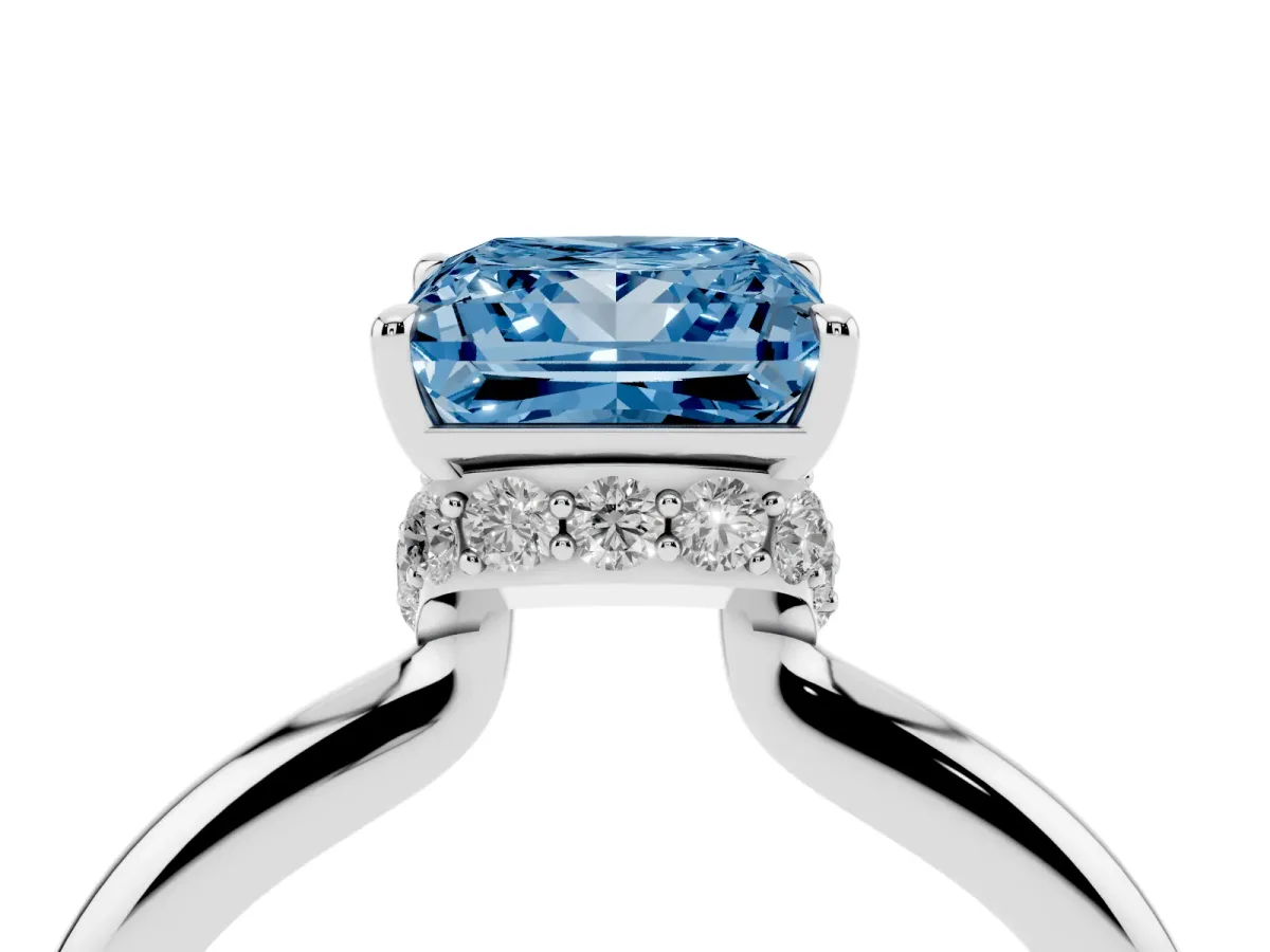 Fancy Blue Princess Cut Brilliant Solitaire Engagement Ring with Six-Prong Setting and Classic Band Silver