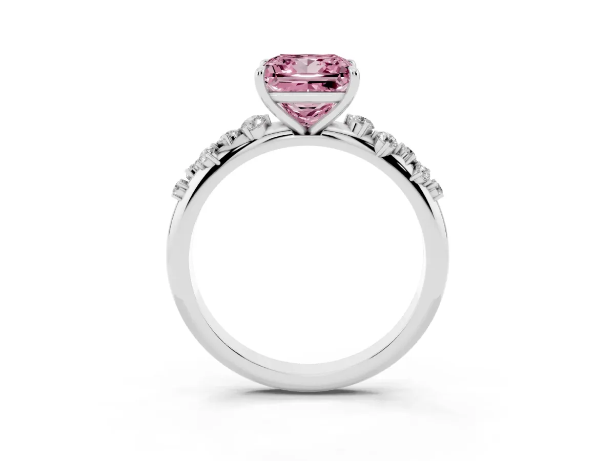Fancy Pink Princess Cut Diamond Cluster Prong-Set Solitaire Ring White gold