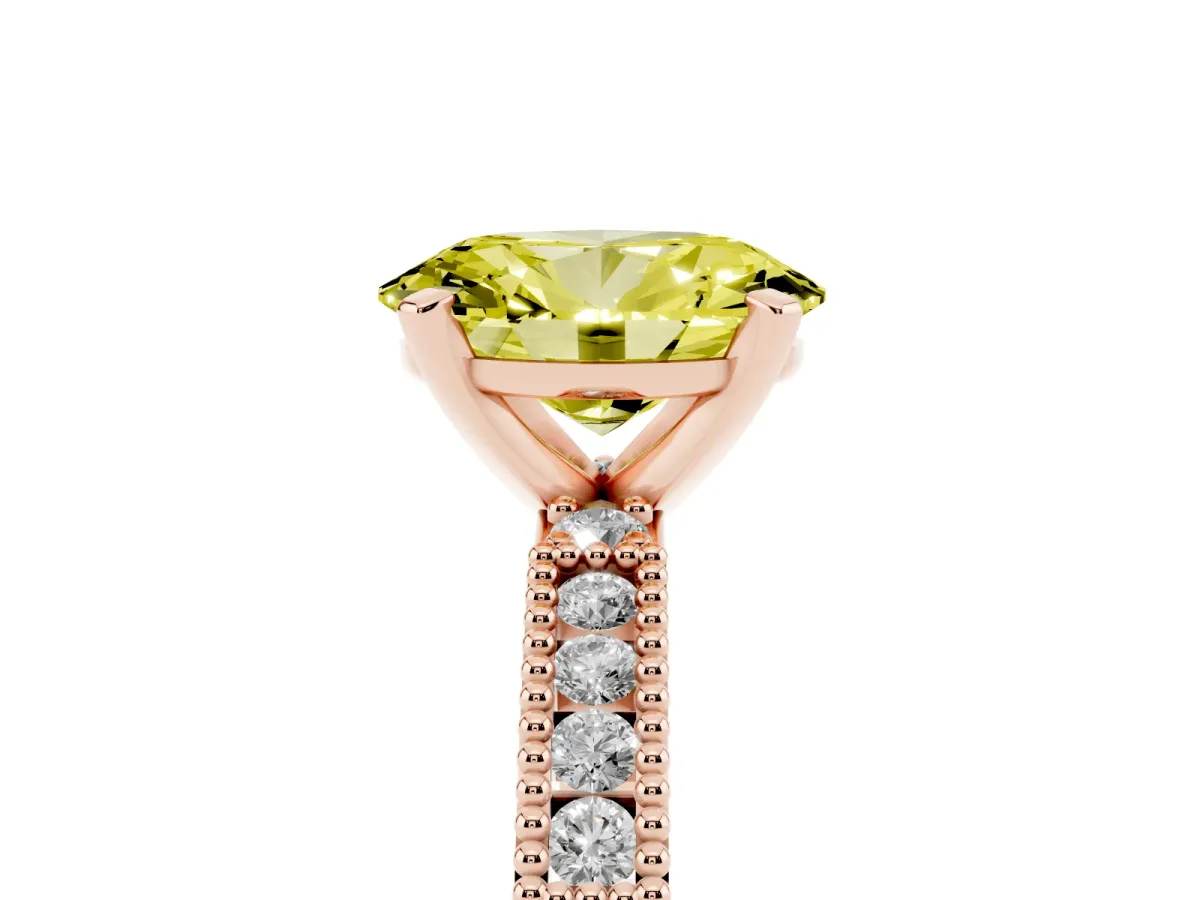 Fancy Yellow Oval Cut Solitaire with Pavé Band and Four-Prong Setting Rose gold