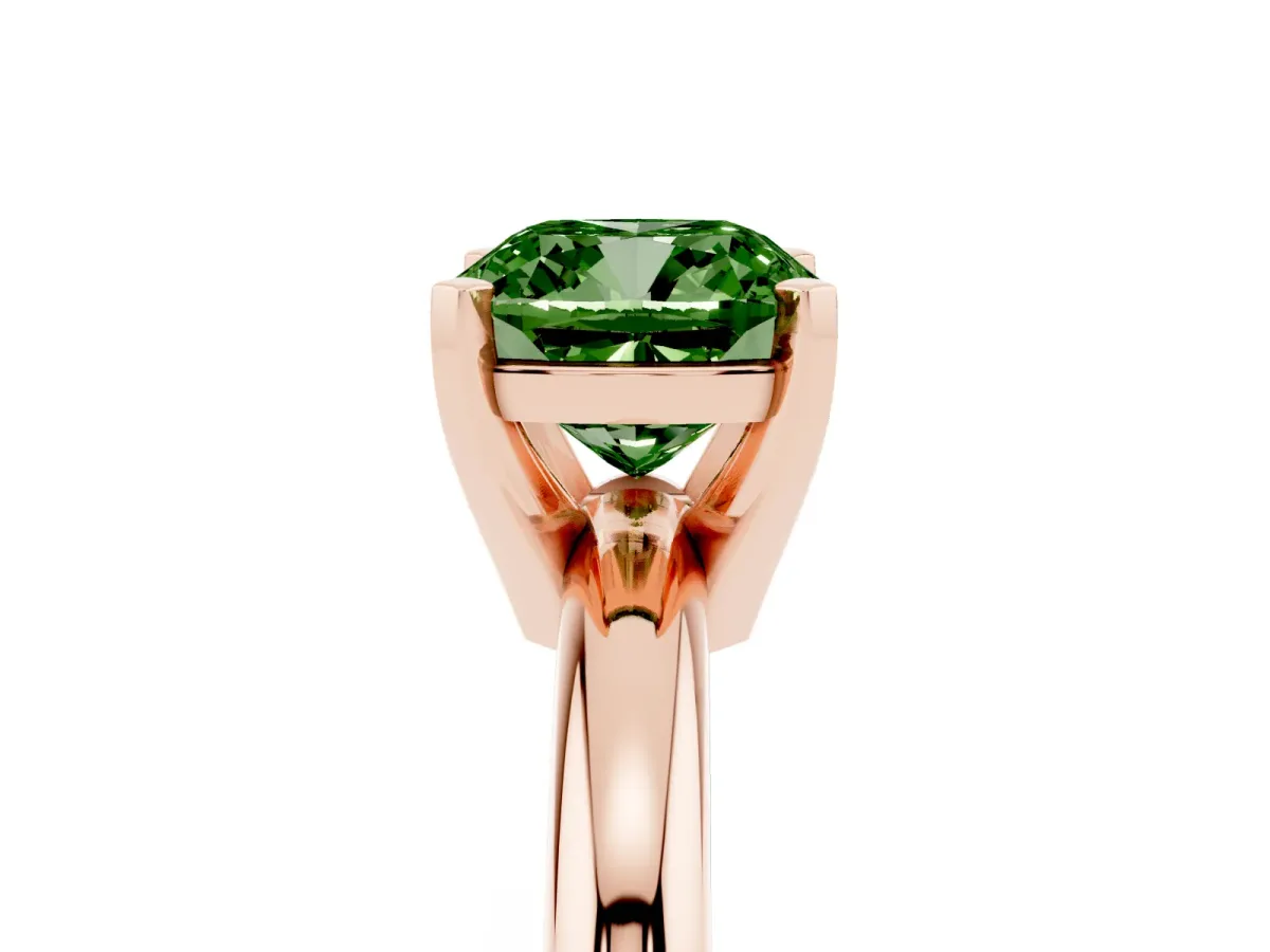 Fancy Green Cushion Cut Diamond Solitaire Engagement Ring with Round Band and Four-Prong Setting Rose gold