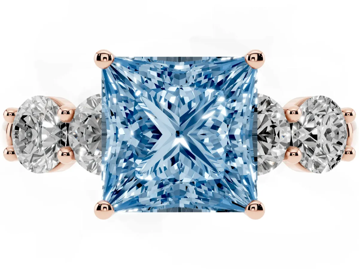Fancy Blue Princess Cut Cut Five-Stone Prong Set Diamond Ring with Classic Band Rose gold