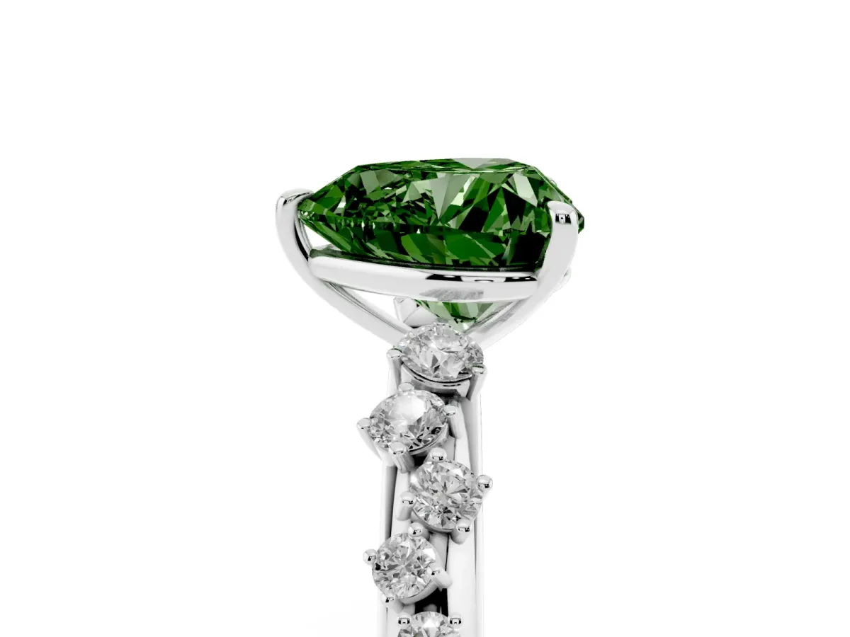 Fancy Green Heart Cut Diamond Cluster Prong-Set Solitaire Ring White gold